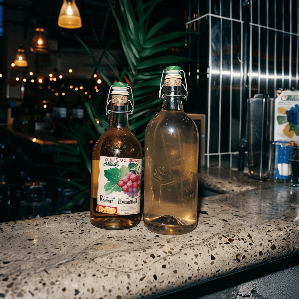 Bottles of olive oil standing on a marble counter.