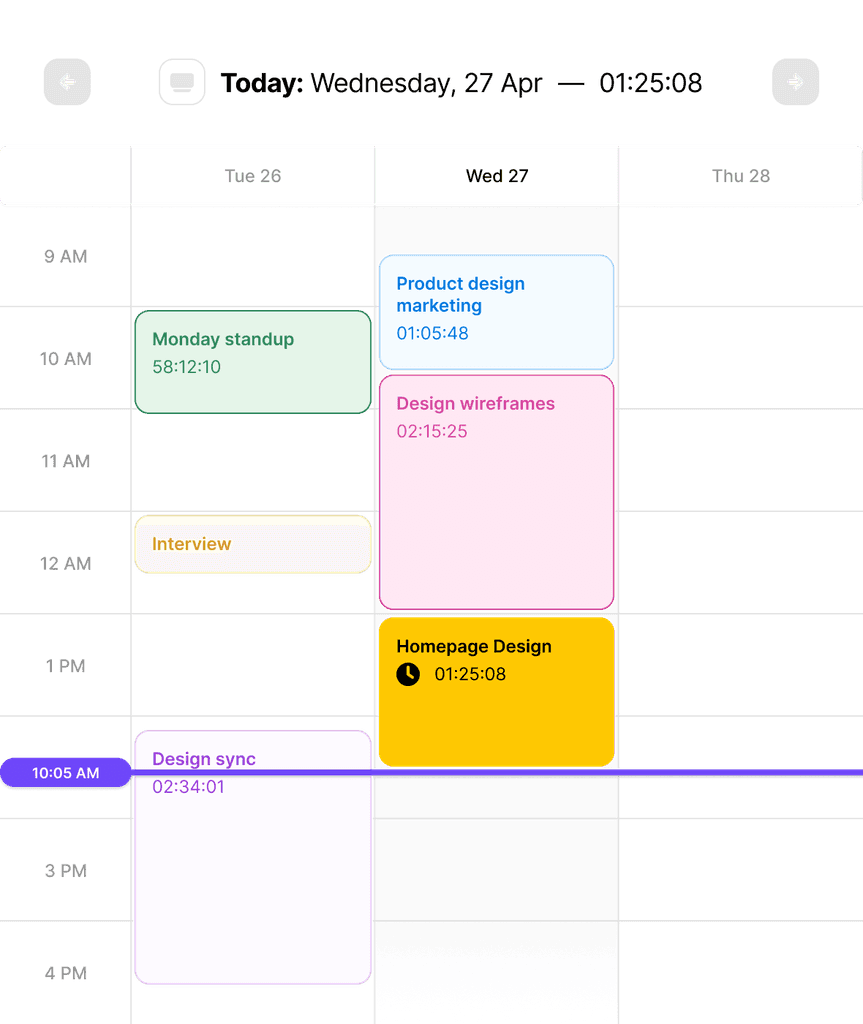 Weekly calendar with time blocks